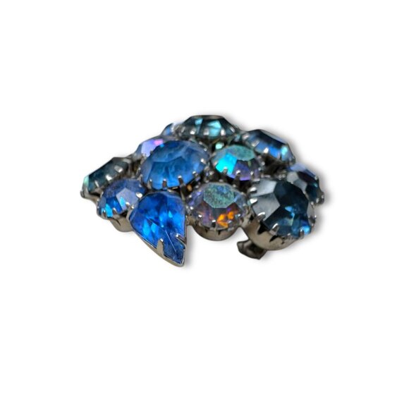 Karu Arke Signed Blue Crystal Brooch Earrings Set Selenium Glow - Picture 11 of 13